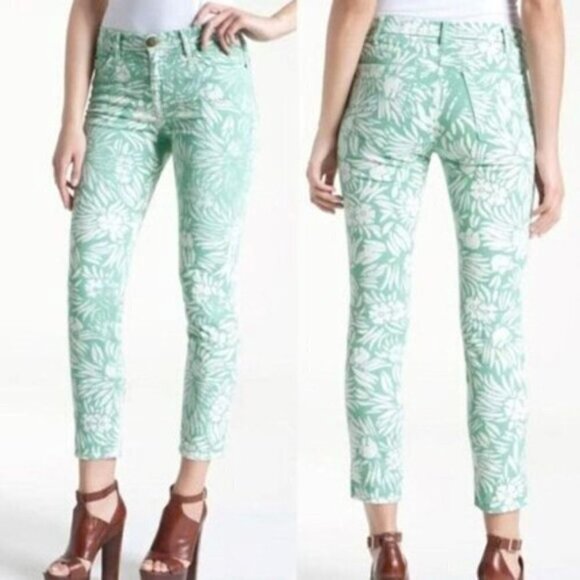 DVF Loves Current/Elliot Mint Tropical Floral The Classic Skinny Jean Size 28 - Picture 1 of 16